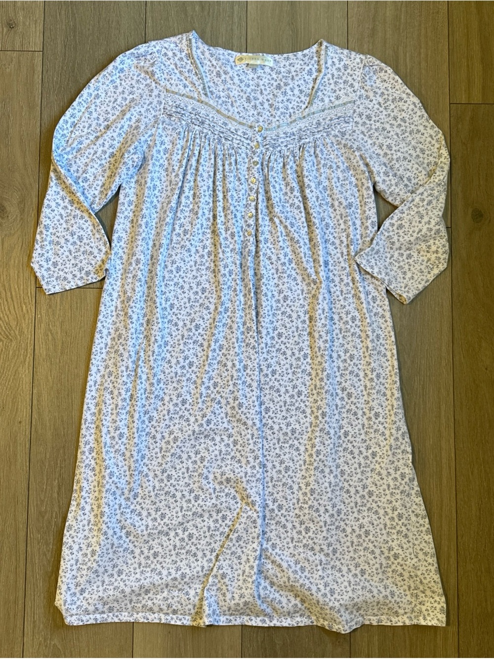 Eileen West Size L Nightgown Floral White Blue Lace Long Sleeve Sleep Cotton - Picture 6 of 12